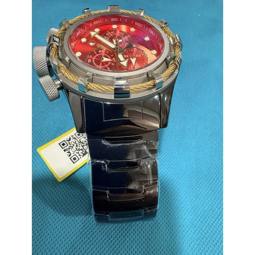 Invicta Bolt Tritnite 18847 Red Dial Black IP Gold Cable Watch New No Box